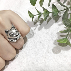 リボンをつけたネコシルバーリング/Cat  with Ribbon Silver Ring 2枚目の画像