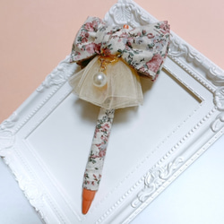 リボンボールペン リバティ生地 パール ムーンモス クラシカルピンク 花柄 3枚目の画像