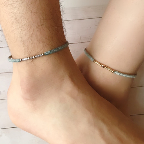 Henp・ミサンガ く ( ナチュラル×ブラウン×ターコイズ)足首用