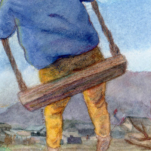 きみとブランコ（水彩イラスト原画・額無し） イラスト 絵描き マミコ