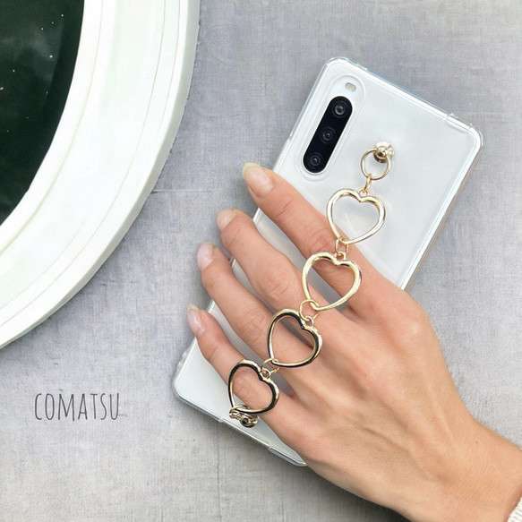 【全機種対応】シンプル ハート ハンドホルダー スマホケース ベルト ストラップ付きソフトカバー 落下防止にも◎ 5枚目の画像