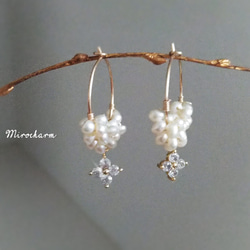 {14Kgf} **Pearl & Crystal** チャームリングピアス (2size) 3枚目の画像