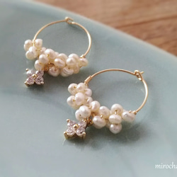 {14Kgf} **Pearl & Crystal** チャームリングピアス (2size) 2枚目の画像