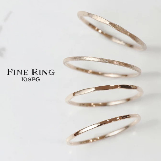 【華奢リング】FINE RING Matte K18PG ピンクゴールド １ミリ 極細 重ね付 ハンドメイド プレゼント