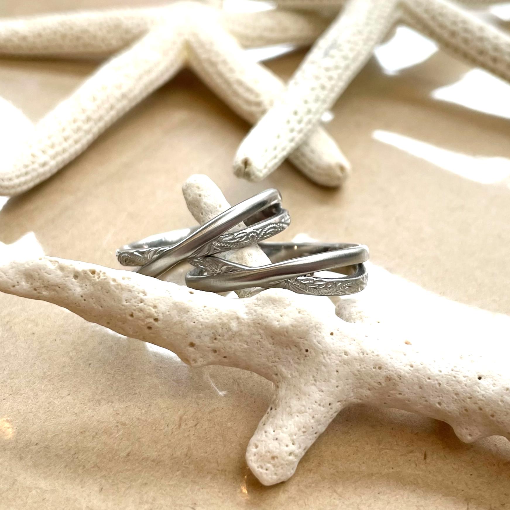 ☆Nanhaナウハ＊* シルクマット ペアリング 誕生石 刻印 指輪 ステンレス 〈2本ペア価格〉