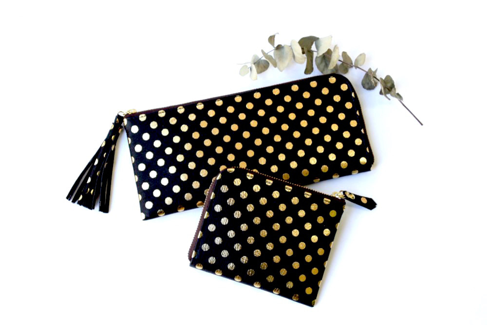 ピッグスキンのスリムな長財布　みずたまブラック