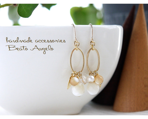 淡水真珠パール＆天然石フープピアス O'SOLEIL  Howlite 天然淡水パールフープピアス｜シルバー925 真珠 タッセル k14