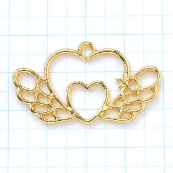 10個樹脂空框★tg24/金色★雙心翅膀帶環框模具吊飾 第2張的照片