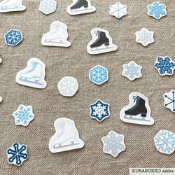 フィギュアスケートの靴と雪の結晶のフレークシール（ブルー） 3枚目の画像