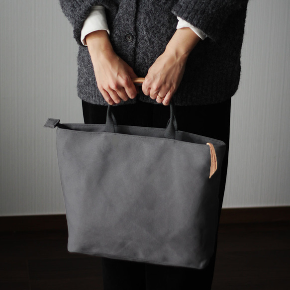 本革×帆布 マルチトートバッグ ミドル ファスナー付き A4サイズ かるいかばん 推し色 通学バッグ B-284 9枚目の画像