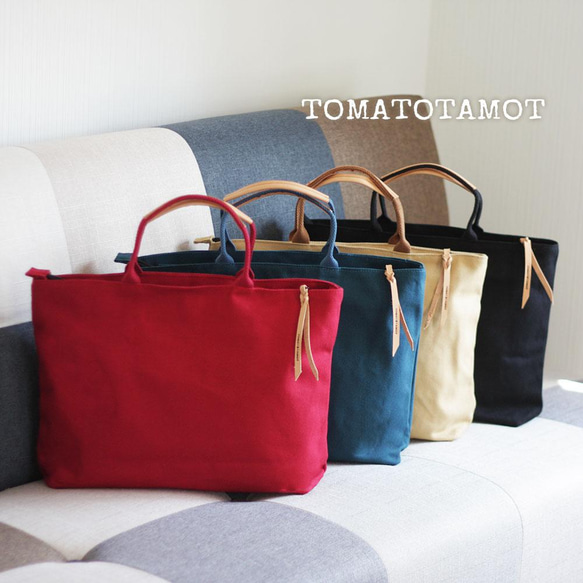 本革×帆布 マルチトートバッグ ミドル ファスナー付き A4サイズ かるいかばん 推し色 通学バッグ B-284 3枚目の画像