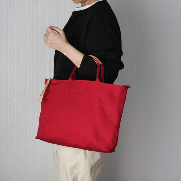 本革×帆布 マルチトートバッグ ミドル ファスナー付き A4サイズ かるいかばん 推し色 通学バッグ B-284 10枚目の画像