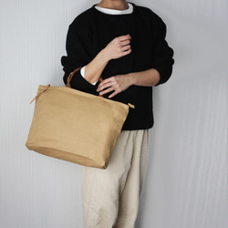 本革×帆布 マルチトートバッグ ミドル ファスナー付き A4サイズ かるいかばん 推し色 通学バッグ B-284 11枚目の画像