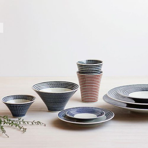 波佐見焼】和山 ボーダー柄「藍駒」8寸皿 大皿 wazangama 通販 6475458