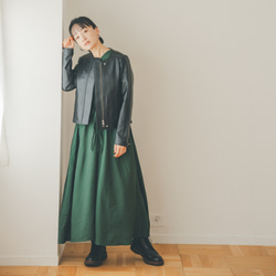 Morino Gakko M碼小羊皮無領夾克（黑色皮革）| MG28332-M-bk 第3張的照片