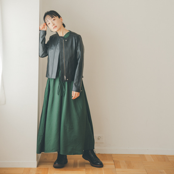 Morino Gakko M碼小羊皮無領夾克（黑色皮革）| MG28332-M-bk 第3張的照片