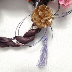 半額セールお正月　しめ縄。高貴な紫　ピオニー2種　ちりめん、松　お正月飾り 3枚目の画像