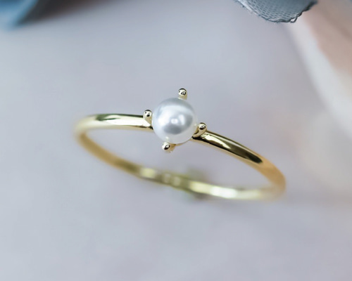 MR204】華奢なぷちパールのリング K18YG仕上げ シンプルリング・重ね