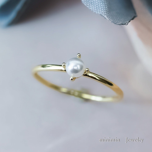 リリ奈々K18 小粒パール リング 12号 約4.4g クラスターデザイ MR204】華奢なぷちパールのリング K18YG仕上げ シンプルリング・重ね