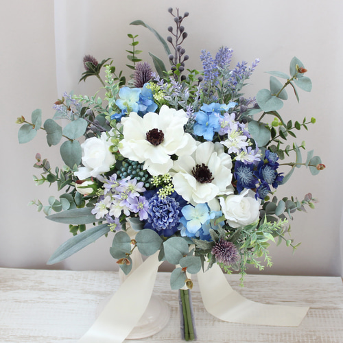 ブルーラベンダーブーケ＆ブートニア アーティフィシャルブーケ