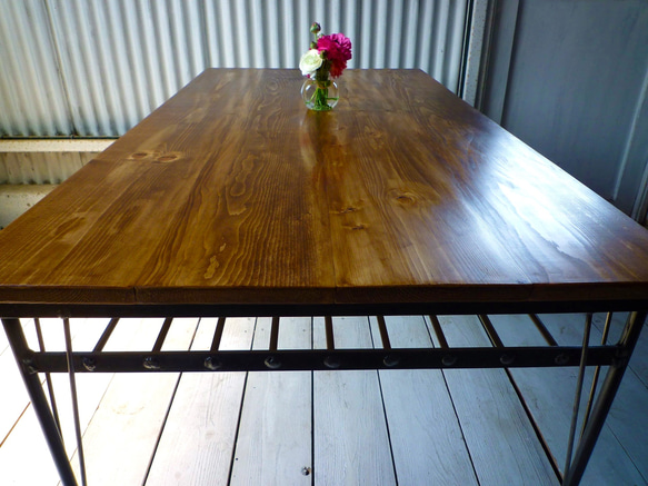【送料無料】 アイアン ウッド　ダイニングテーブル （ 収納棚 付き） アイアン 無垢材 　　