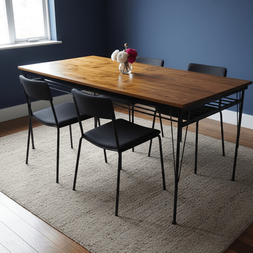 送料無料】 アイアン ウッド ダイニングテーブル （ 収納棚 付き