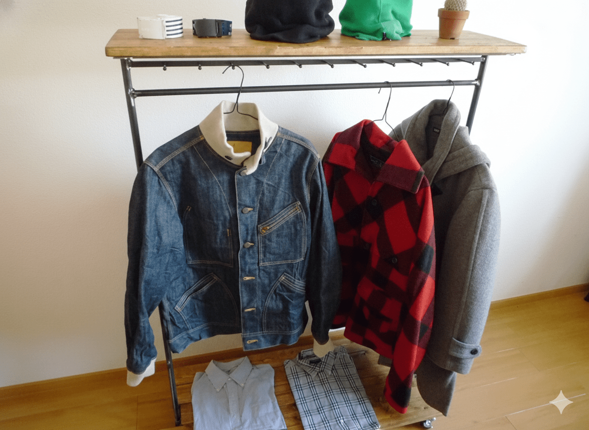 【送料無料】 アイアン ウッド ハンガー ラック　L（キャスター フック付き 多用途ハンガーラック）《頑丈》《全面溶接》