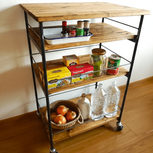 アイアン ウッド ワゴン （ キッチン ワゴン 作業台 レンジ台 店舗什器