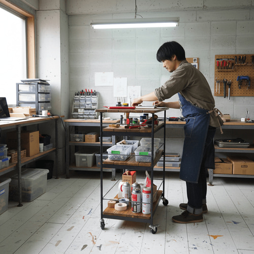 アイアン ウッド ワゴン （ キッチン ワゴン 作業台 レンジ台 店舗什器