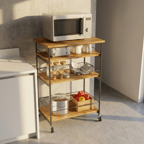 アイアン ウッド ワゴン （ キッチン ワゴン 作業台 レンジ台 店舗什器
