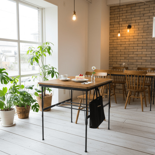 アイアン ウッド カフェ テーブル （フック 収納棚 付き省スペース型