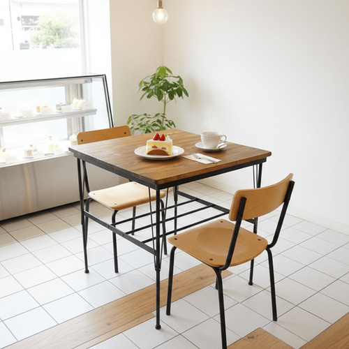 アイアン ウッド カフェ テーブル （フック 収納棚 付き省スペース型