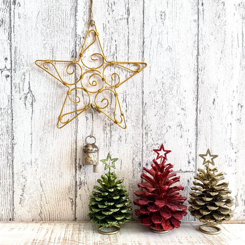 Xmas】 ゴールドスターのドアベル ＊ワイヤークラフト＊ タペストリー 