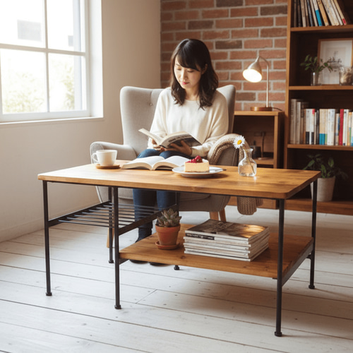 アイアン　ウッド　リビング　ソファ　ローテーブル（収納棚付き　センターテーブル） アイアン ウッド リビング ソファ ローテーブル（ 収納棚 付き