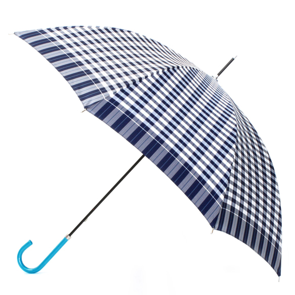 【雨傘】レトロチェック 　ギンガム風チェック：ブルー 1枚目の画像