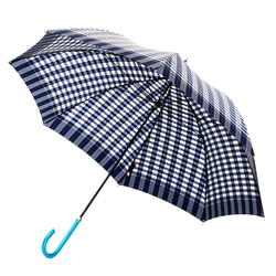 【雨傘】レトロチェック 　ギンガム風チェック：ブルー 3枚目の画像