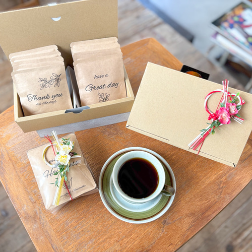 お正月[Coffee GIFT SET]メッセージドリップバック5パック〜＋水引飾り