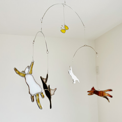 ステンドグラス ジャンピングキャットなモビール モビール micatglass