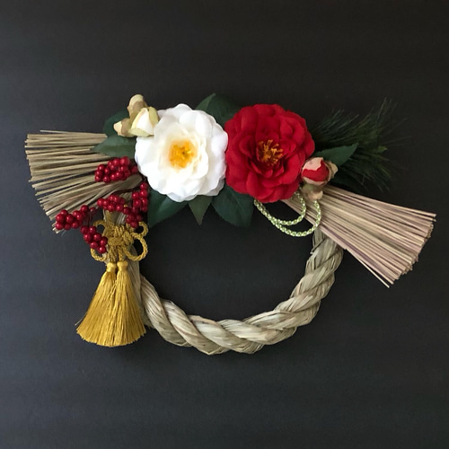 紅白椿しめ縄 しめ縄飾り お正月飾り しめ縄・しめ飾り 花の髪飾りK&A
