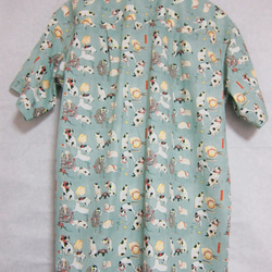 CHIGRACCI“Nyaroha 襯衫”貓圖案 Aloha 襯衫 / 原創印花 / Kuniyoshi 綠色圖案 2 第4張的照片