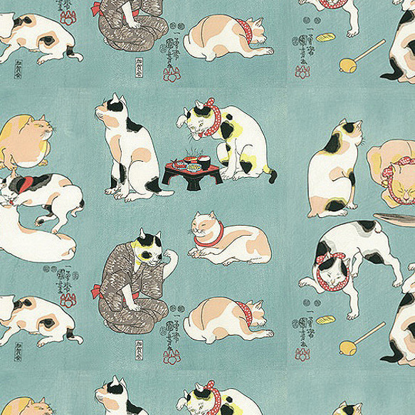 CHIGRACCI“Nyaroha 襯衫”貓圖案 Aloha 襯衫 / 原創印花 / Kuniyoshi 綠色圖案 2 第9張的照片