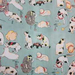 CHIGRACCI“Nyaroha 襯衫”貓圖案 Aloha 襯衫 / 原創印花 / Kuniyoshi 綠色圖案 2 第5張的照片