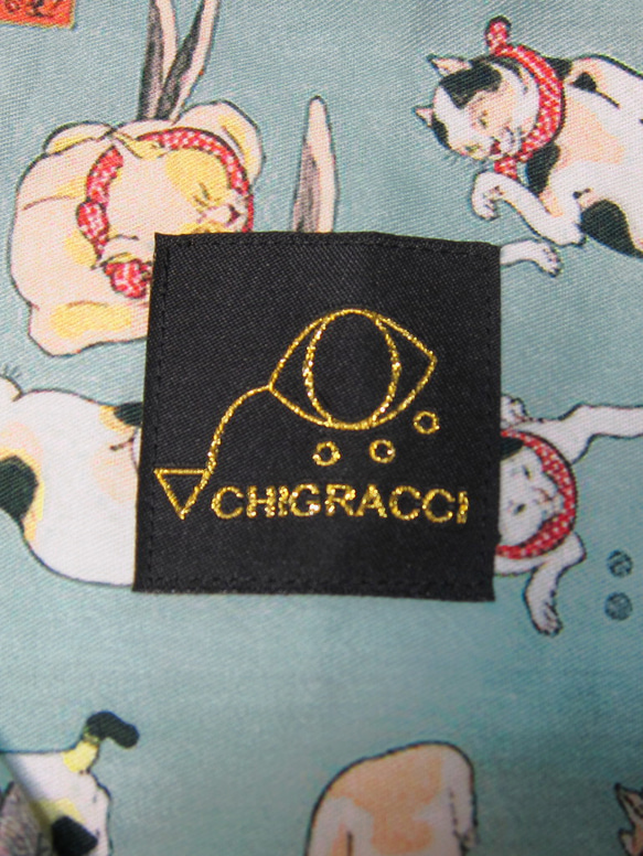 CHIGRACCI“Nyaroha 襯衫”貓圖案 Aloha 襯衫 / 原創印花 / Kuniyoshi 綠色圖案 2 第7張的照片