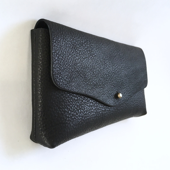 牛シュリンクレザーと牛床ベロアのシンプル長財布[ブラック] 5枚目の画像