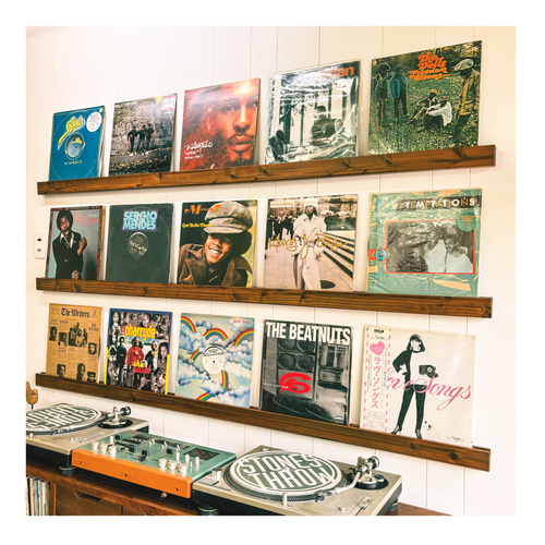 木製レコードレール【3本セット】壁面ディスプレイ ビンテージ ミッド