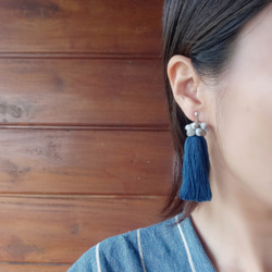 耳環│泰國植物染棉線和juzdama-靛藍 / 耳環 / 清邁克倫族 第3張的照片