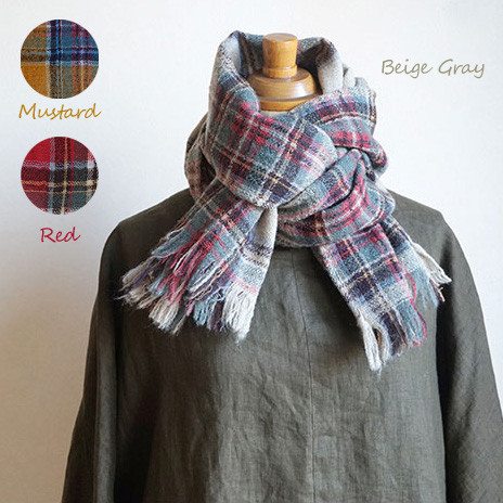 【yuu受注製作】空羽風通 ふんわりウールのタータンチェックマフラー