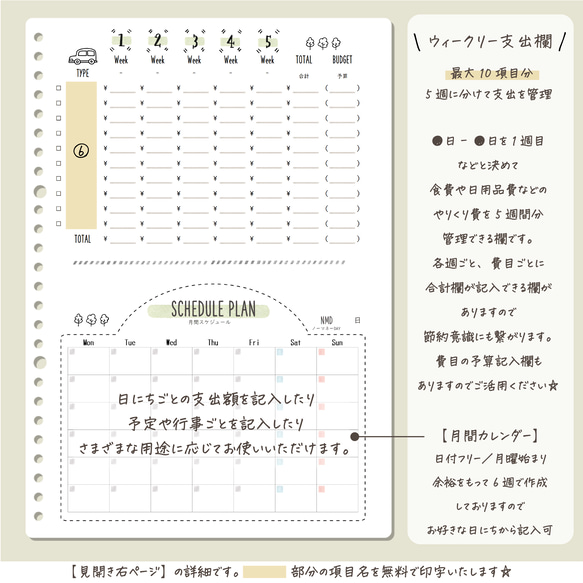 〚D05〛家計簿1年分✨袋分け積立など貯蓄多めtype＊ オリジナル家計簿/ルーズリーフ家計簿/印字無料/サイズ変更可 3枚目の画像