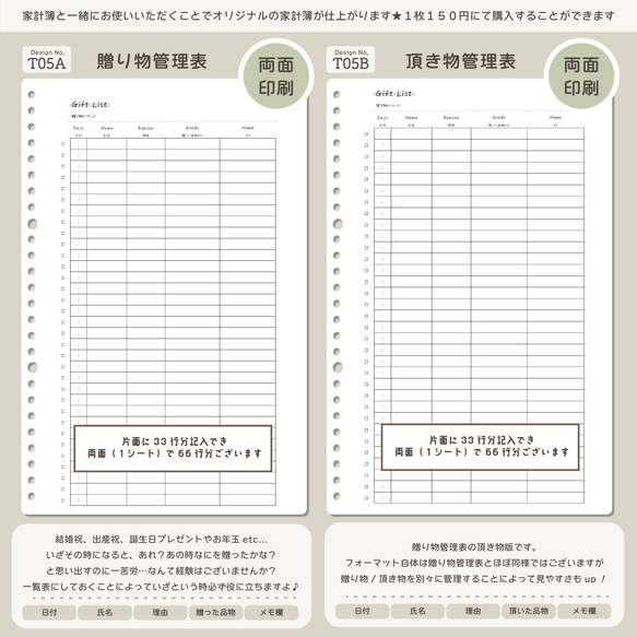 〚D05〛家計簿1年分✨袋分け積立など貯蓄多めtype＊ オリジナル家計簿/ルーズリーフ家計簿/印字無料/サイズ変更可 8枚目の画像