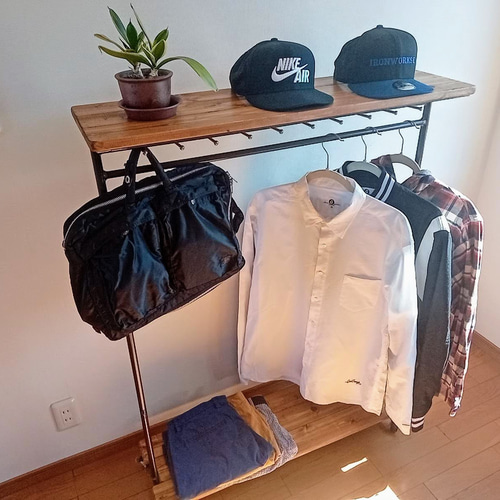 アイアン ウッド ハンガーラック M （キャスター フック付き 多用途